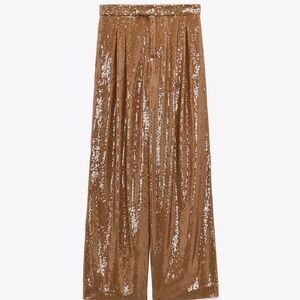 Zara Limited Edition Sequin Pants brown gold XS